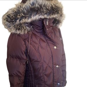 St. John's Bay Women's Plum Puffer Jacket with Faux Fur Hood